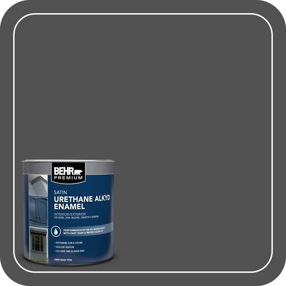 BEHR PREMIUM 1 qt. #N460-7 Space Black Satin Enamel Urethane Alkyd Interior/Exterior Paint (1)