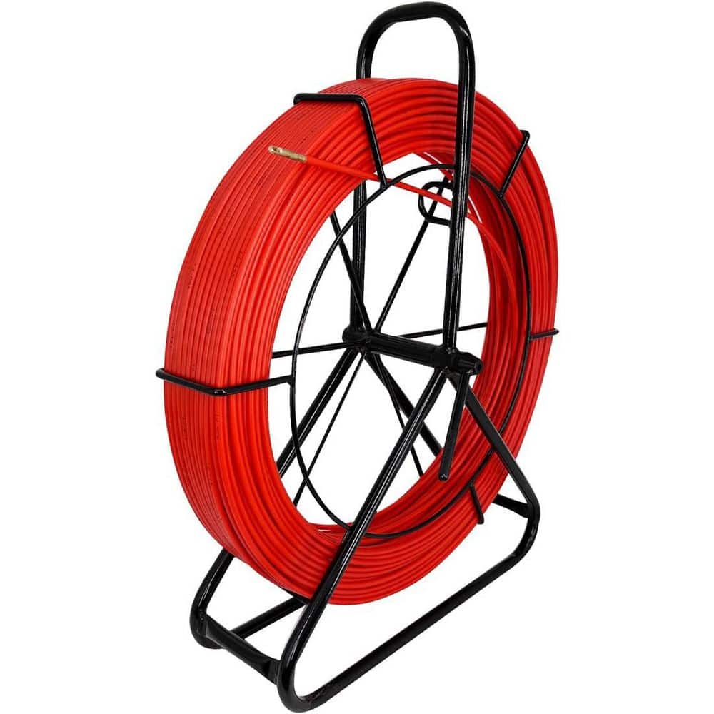 Ahfiwaso 500ft Fiberglass Duct Rodder Cable Puller Reel Stand Electrical Fish Tape with Wheels and Guide Markers (2)