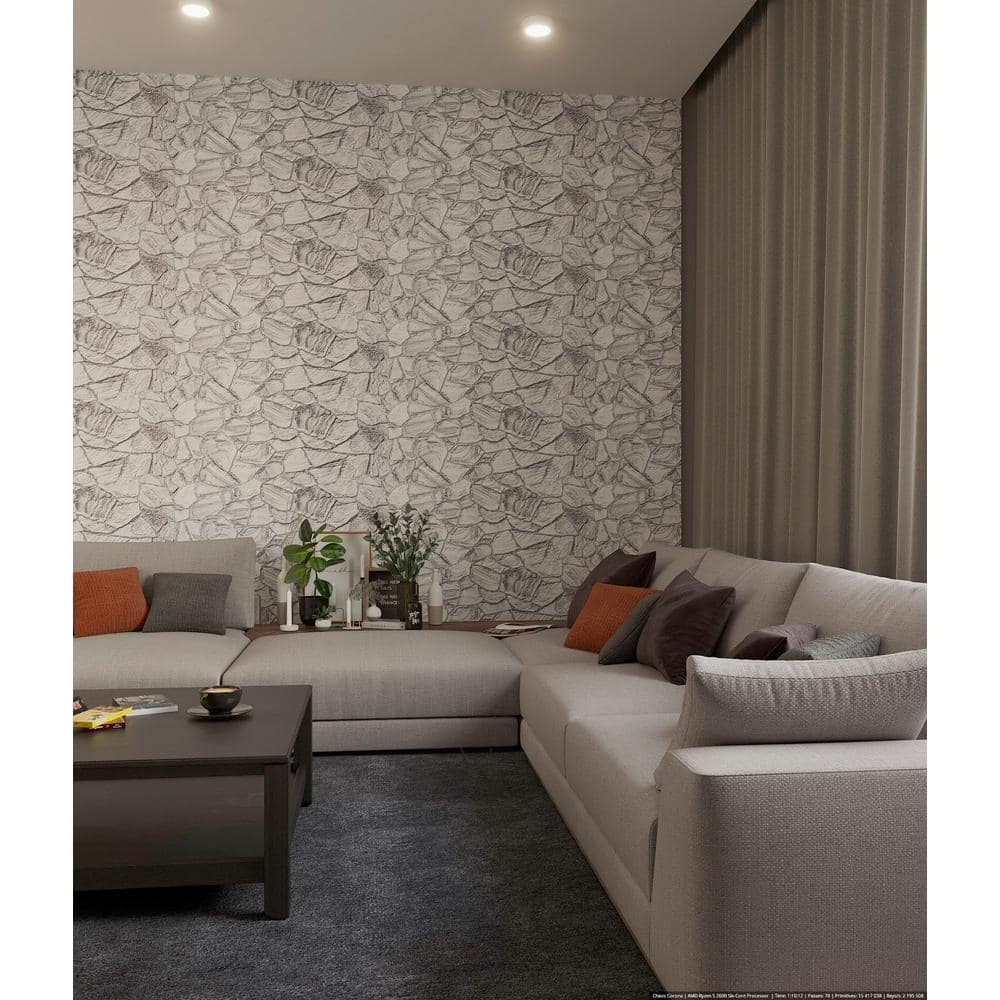 Dundee Deco 3D Falkirk Retro V 39 in. x 19 in. White Charcoal Faux Stone PVC Decorative Wall Paneling (10-Pack) (3)