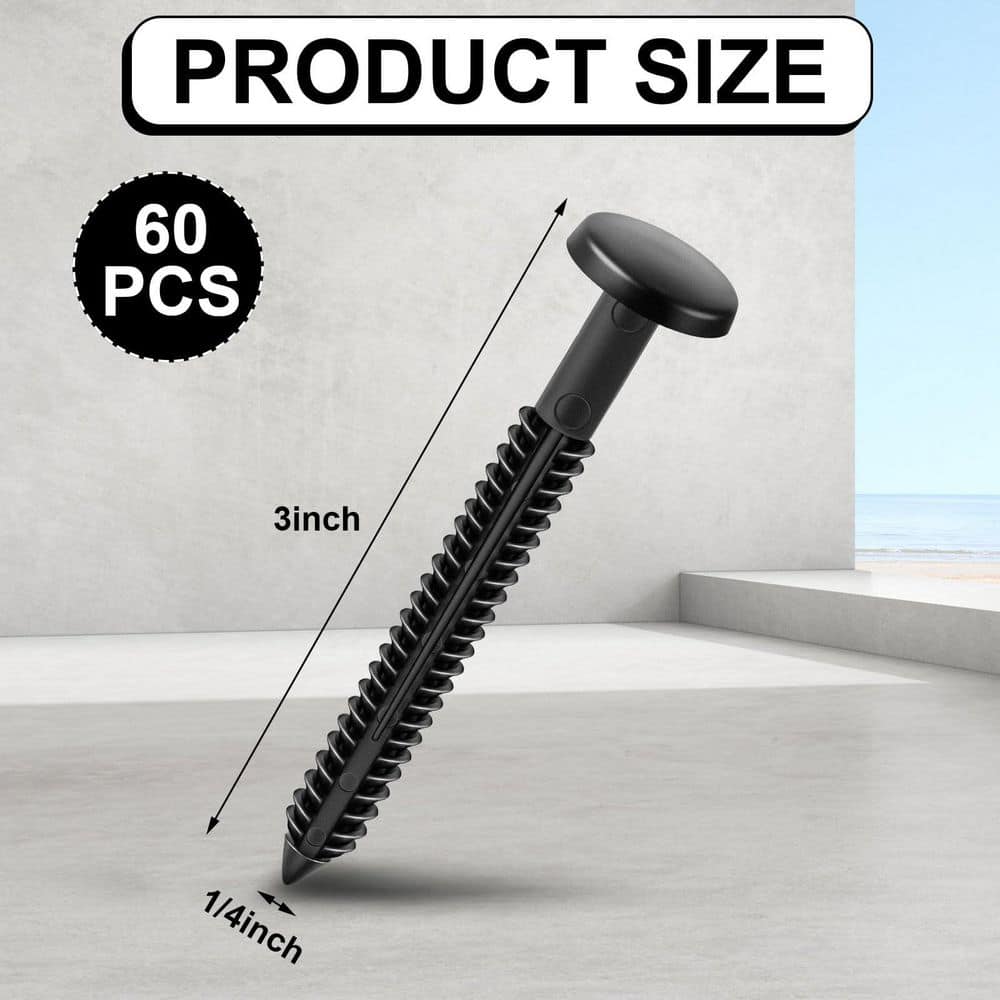 Numhew 60-Pack Reverse Barb Black Vinyl UV Protected Rustproof Vinyl Shutter Fasteners, Weather Resistant for Siding Mount (2)