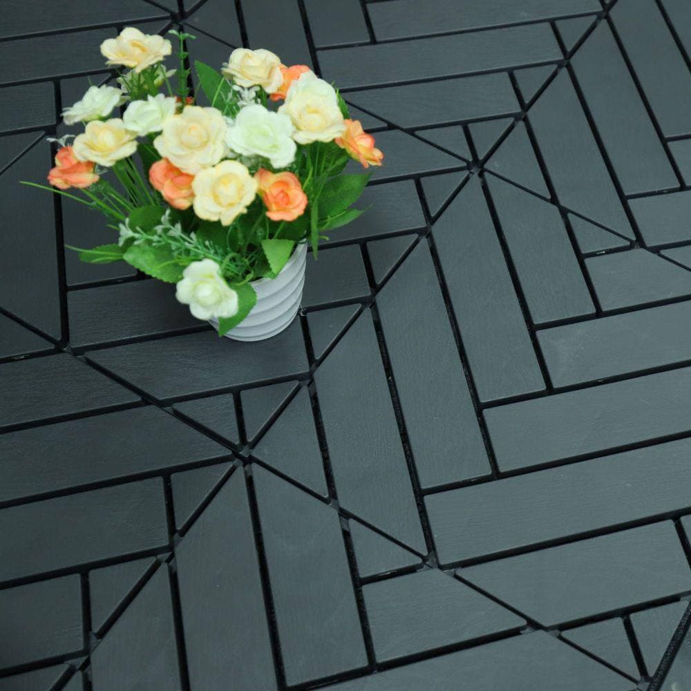 Courtyard Casual Herringbone Pattern 12 in. x 12 in. Plastic Deck Tile in Charcoal Gray (9-Piece) (3)
