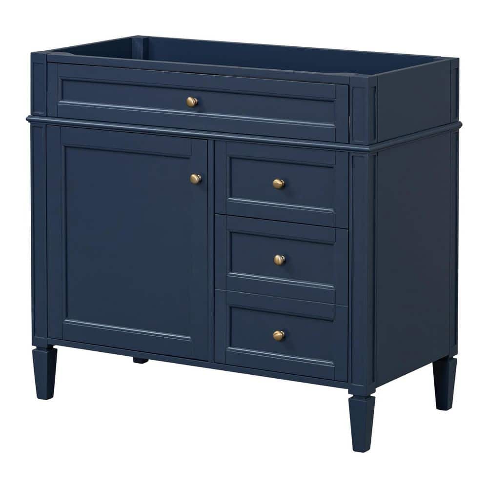 Buruis 35.7 in. Bath Vanity Cabinet without Top in Blue with 2 Drawers and a Tip-out Drawer, Basin Not Included (1)