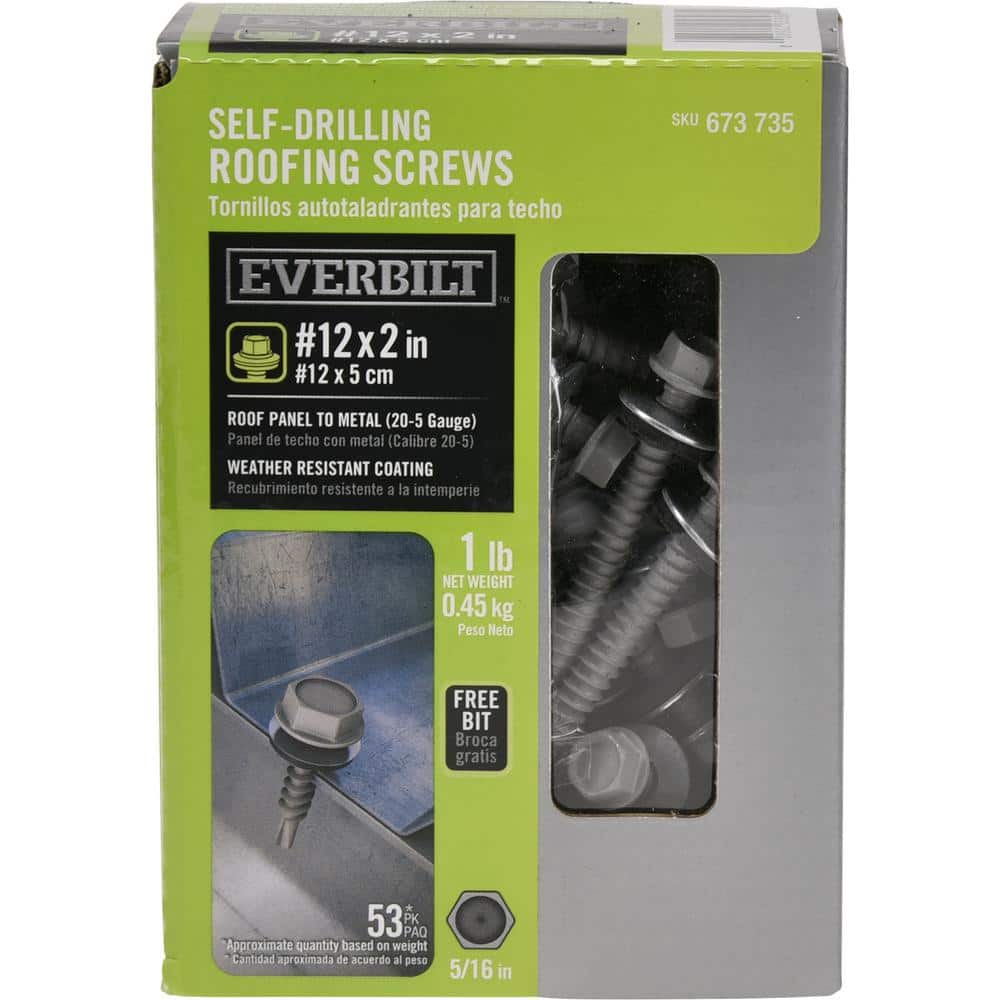 Everbilt #12 x 2 in. Flange Hex Head Drive Self-Drilling Screw with Neoprene Washer 1 lb.-Box (53-Piece) (1)