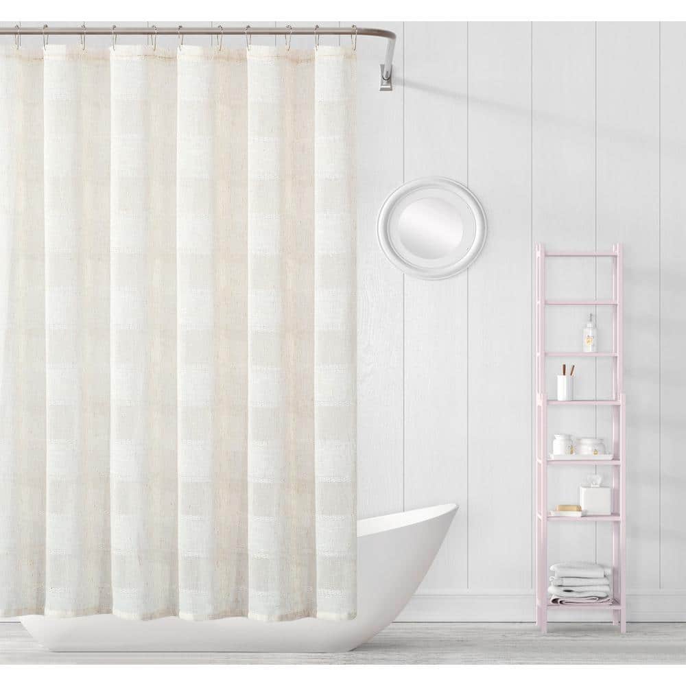 Dainty Home Megan 70 in. x 72 in. Linen Striped Shower Curtain (1)