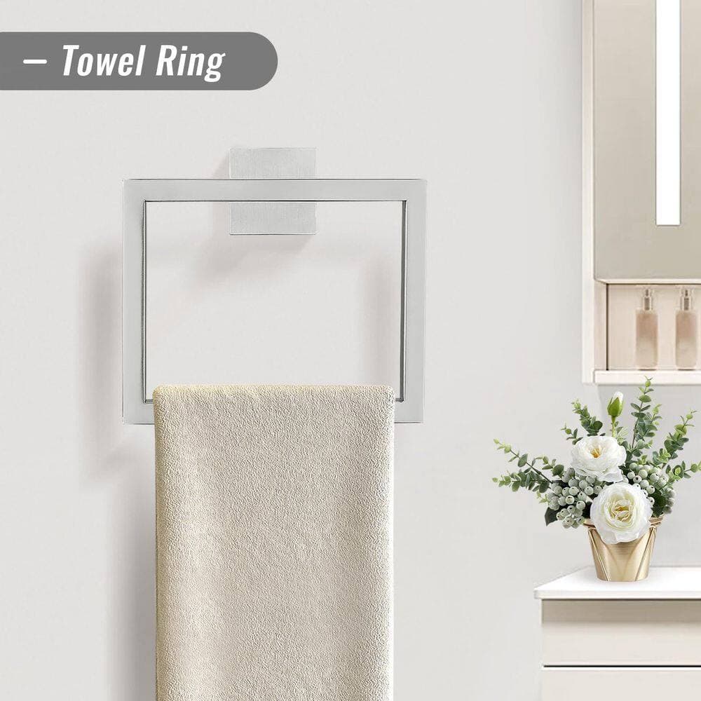 LAIFUCAM 5-Piece Bathroom Hardware Set with Towel Bar Ring Hook Toilet Paper Holder in Brushed Nickel Stainless Steel (3)