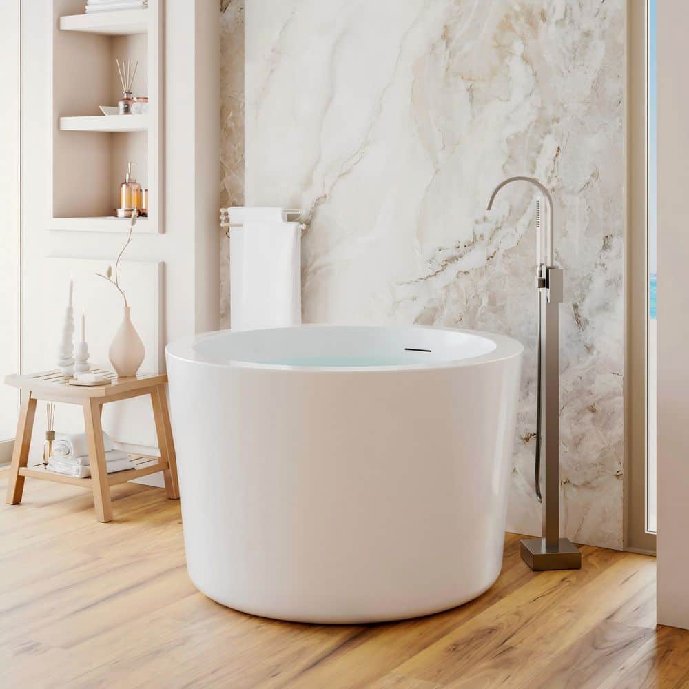 ANGELES HOME 41 in. x 26.6 in. Acrylic Freestanding Japanese Soaking Bathtub with Center Drain in Glossy white, UPC certified (1)
