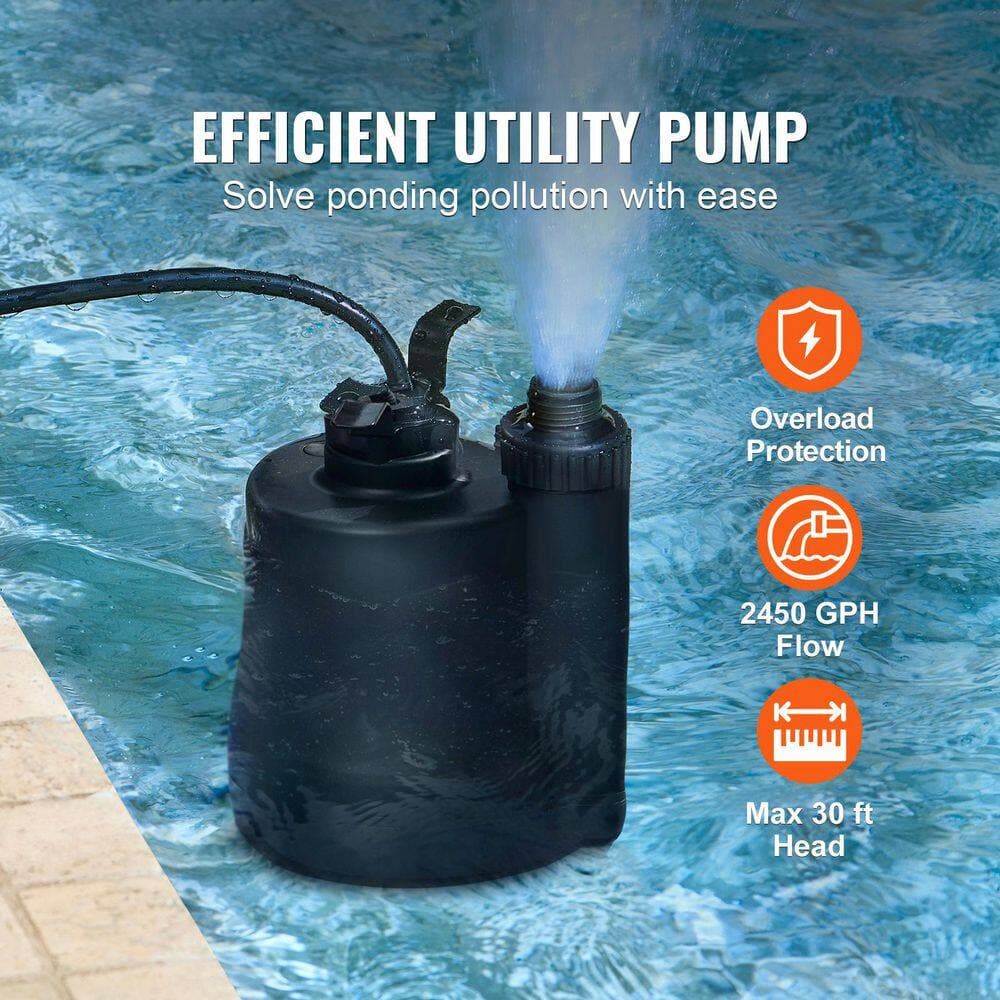 SKYSHALO Utility Pump 1/3 HP 2450 GPH High Flow 30 ft. Head Sump Pump Submersible Water Pump Utility Pump 10 ft. Power Cord (2)