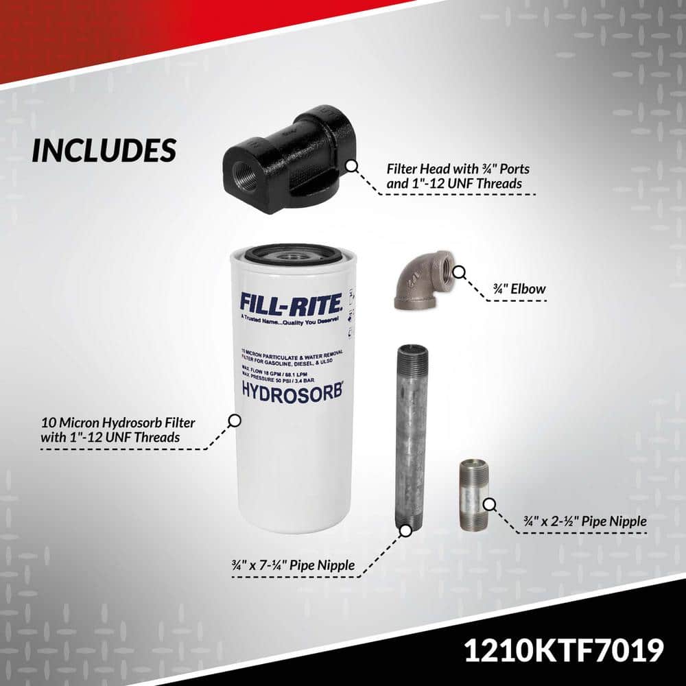 FILL-RITE 3/4 in. NPT Inlet and Outlet 18 GPM (68 LPM) Utility Accessory 10 Micron Hydrosorb Fuel Filter with Head Kit (2)