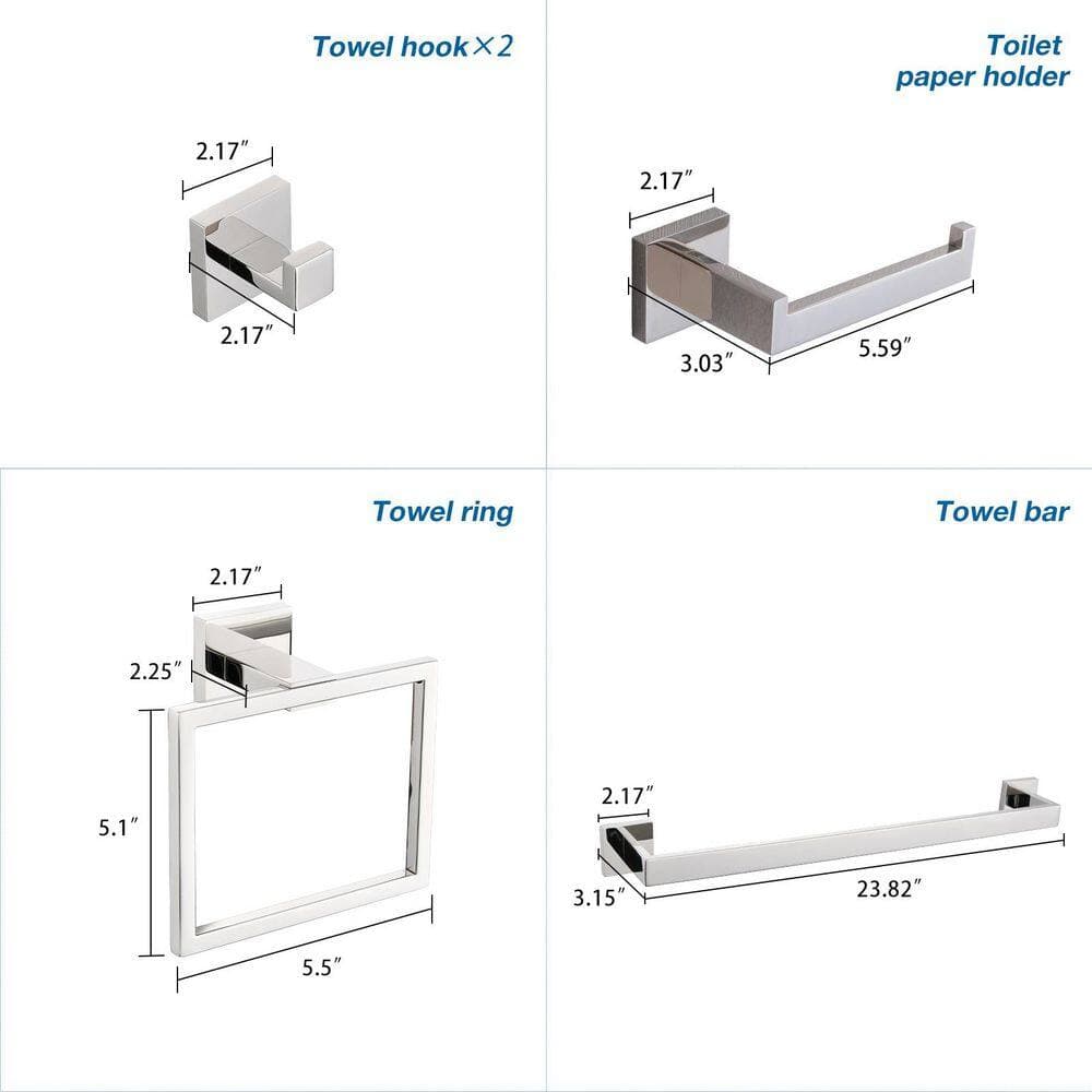 Unbranded 5-Piece Bathroom Towel Rack Set: Towel Bar + Ring + Hooks + TP Holder, Brushed Finish in Silver (2)