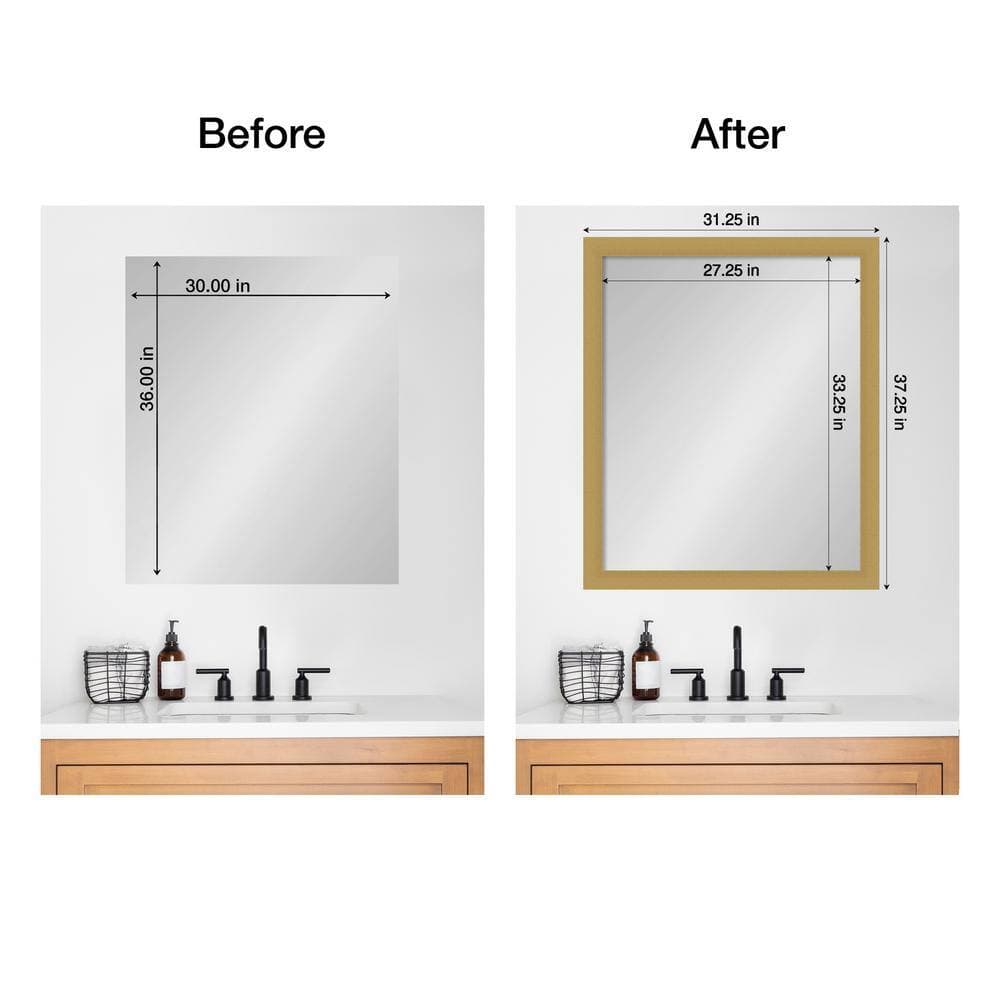 Amanti Art Mirror Makeover Grace Brushed Gold 31.25 in. W x 37.25 in. H Bathroom Mirror Frame Border Kit-Fits a 30 x 36 Mirror (3)