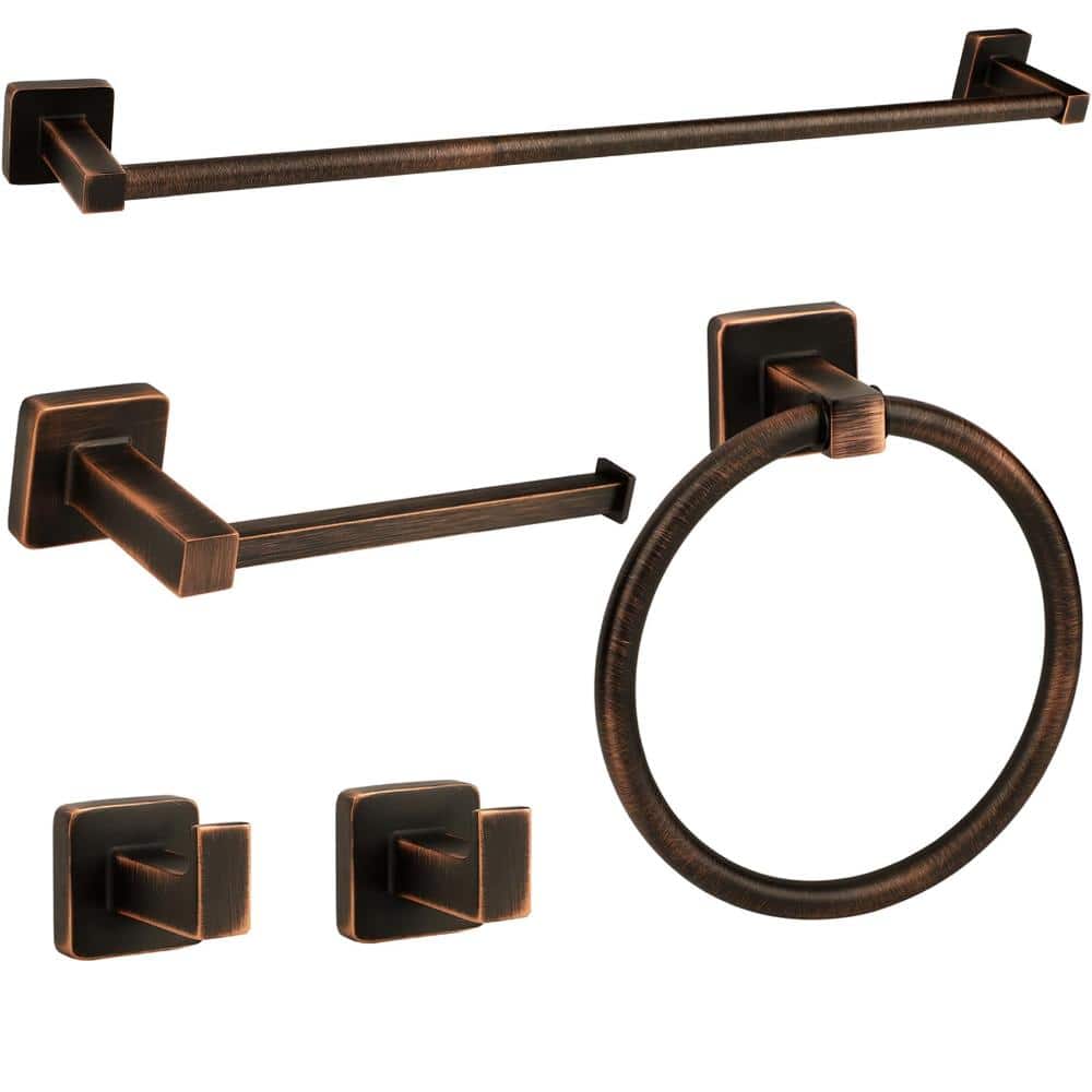 Unbranded 5-Piece Wall Mount Bathroom Hardware Accessory Set with Adjustable Towel Bar in Oil Rubbed Bronze Finish (1)
