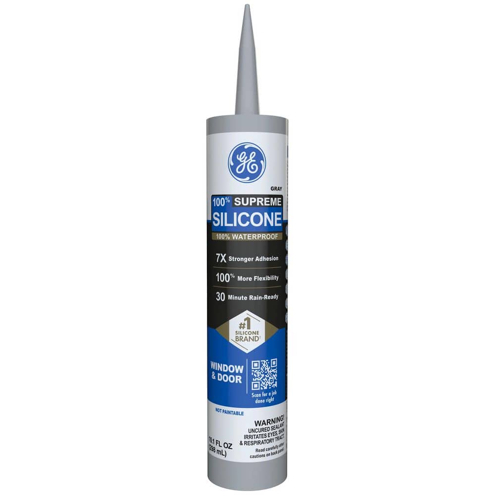 GE Supreme Silicone Caulk 10.1 oz Window and Door Sealant Gray (2)