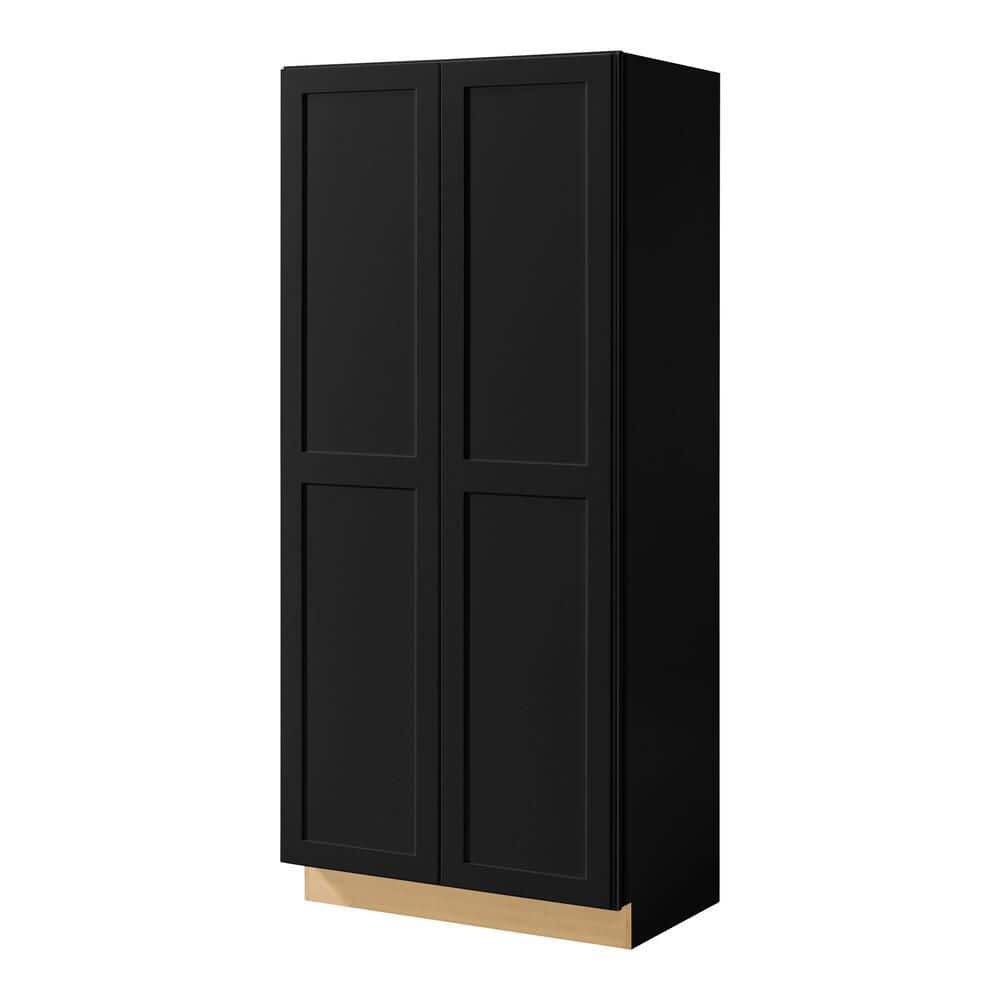 Hampton Bay Avondale 36 in. W x 84 in. H x 24 in. D Ready To Assemble Plywood Shaker Wide Pantry Cabinet in Raven Black