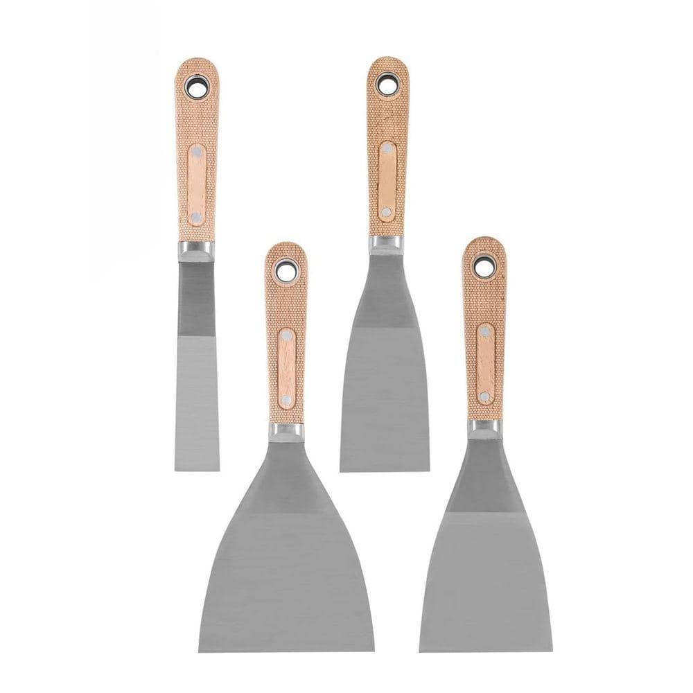 KIWDZFU 1 2 3 4 Stainless Steel Joint Taping Knife with Wood Handle for Scraping Drywall Repairs Spreading 4PC Set