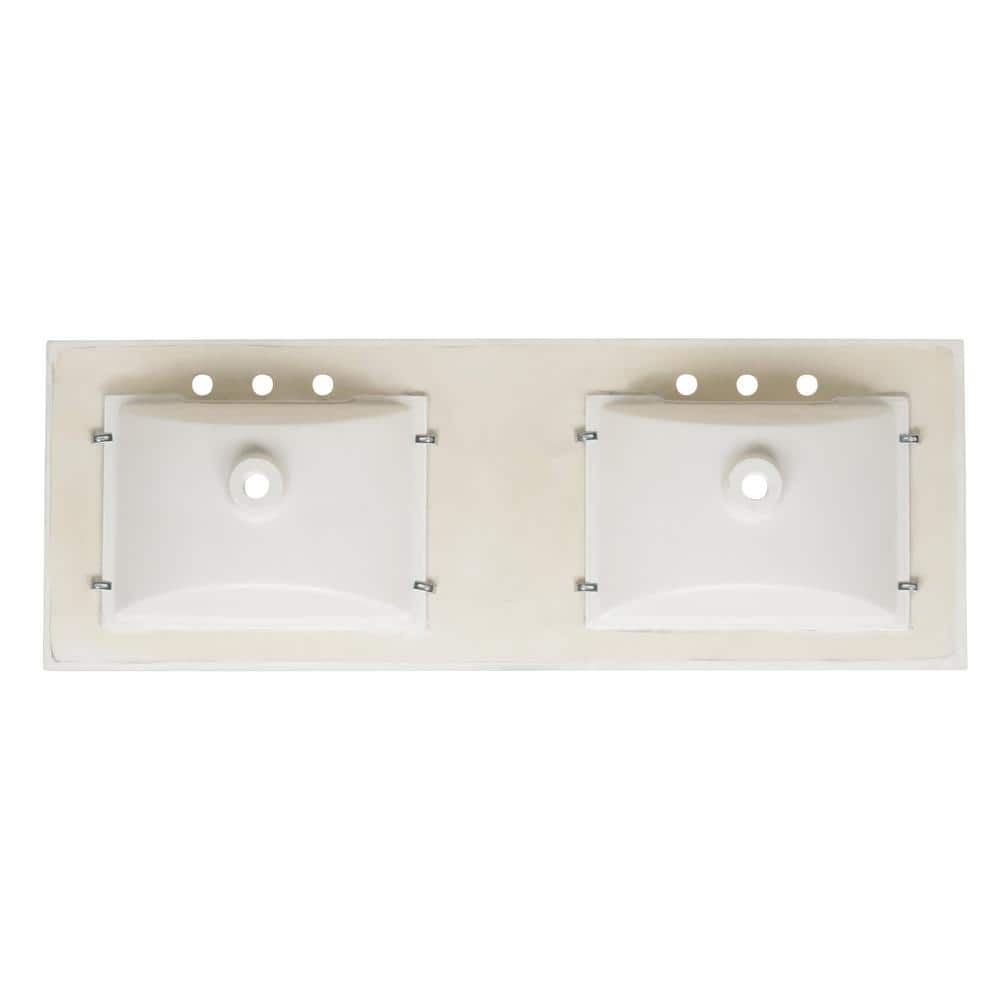 Home Decorators Collection 61 in. W 22 in. D Engineered Stone Composite White Rectangular Double Sink Vanity Top (3)