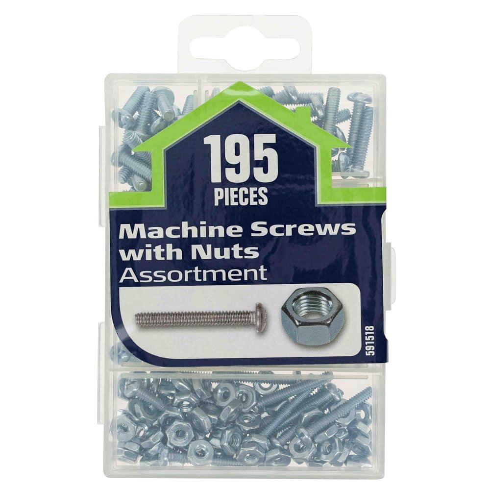 Hillman Zinc Pan Head Machine Screws with Nut Assorted Kit (195-Pack) (1)