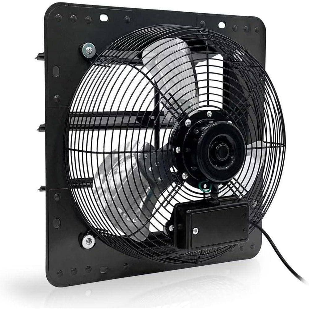 KIWDZFU 14 in. Shutter Exhaust Fan Wall Mounted Aluminum Blades with Power Cord Kit 1950 CFM for Garage Greenhouse Attic Black (2)