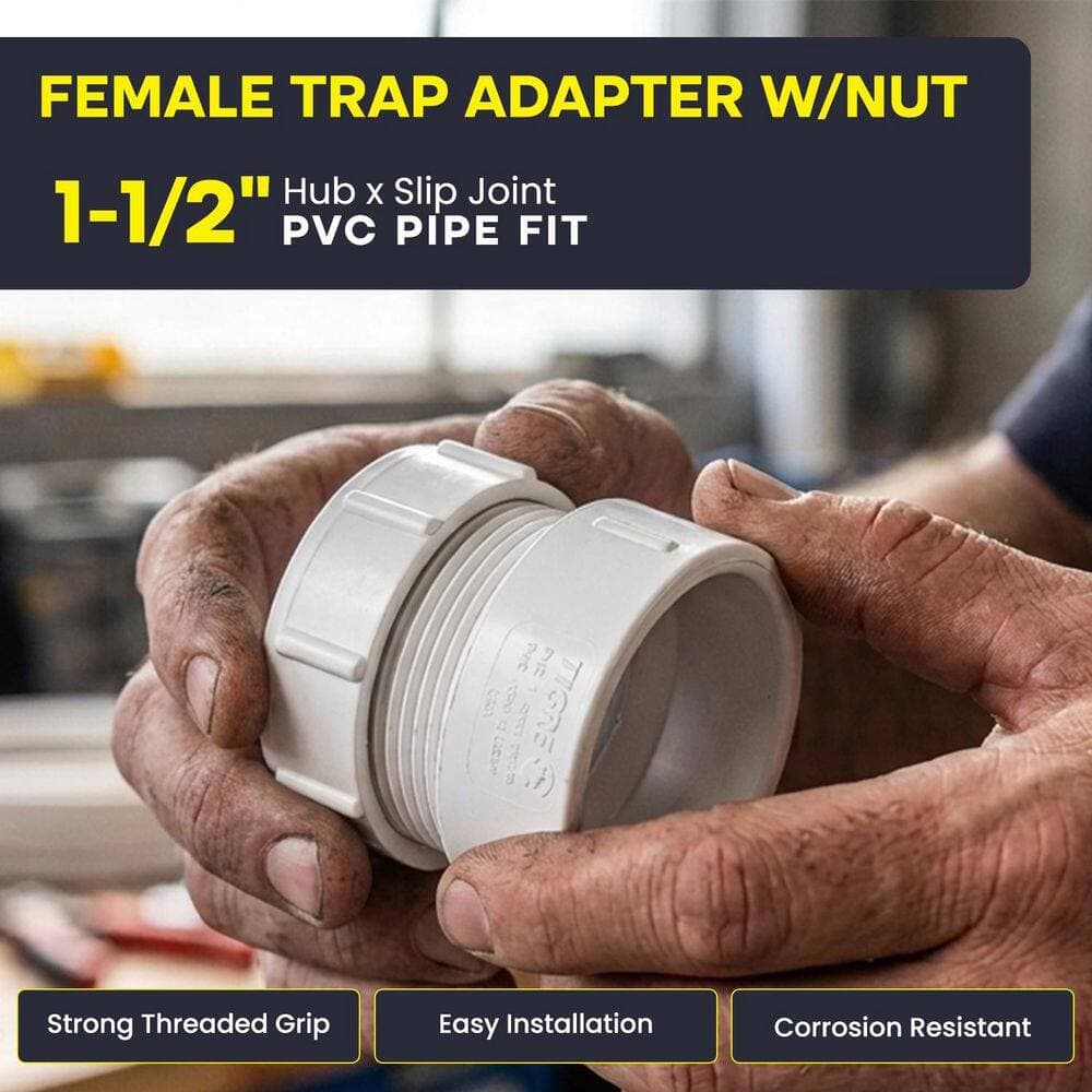 PLUMBFLEX 1-1/2 in. White Rigid PVC DWV Trap Adapter, 0.19 ft. Long, Female Hub x Slip Joint with Poly Nut, Schedule 40 (50-Pack) (3)