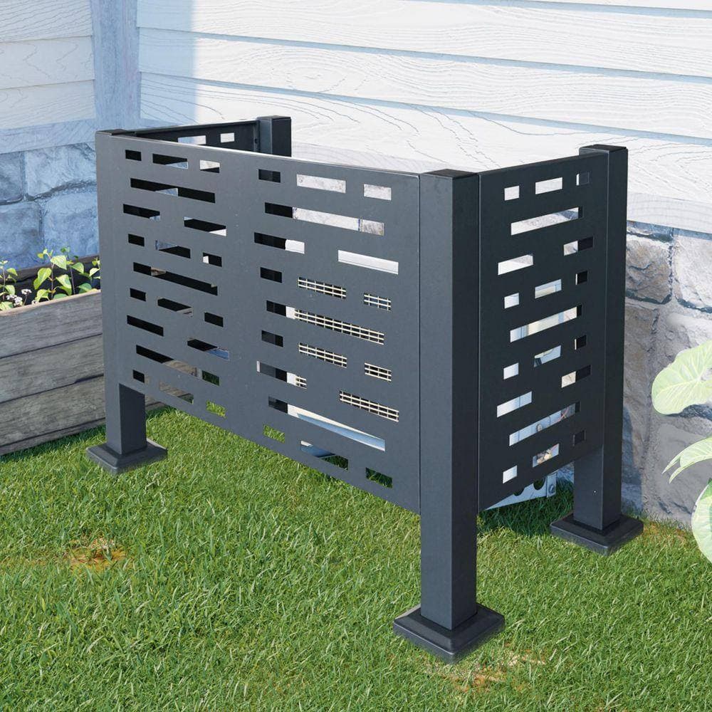 Sudzendf 3.4 ft. x 2.5 ft. Charcoal Air Conditioner Fence for Outdoor Units, Metal Privacy Fence Cover, 3-Fence Panels (3)