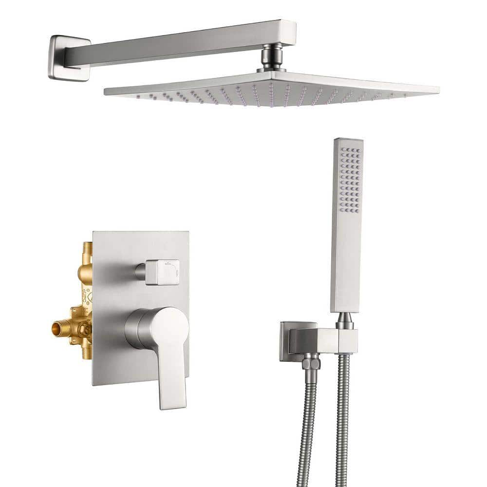 FLG Single-Handle 1-Spray Shower Faucet 1.8 GPM with Pressure Balance Valve 10 in Wall Mount Shower System in Brushed Nickel (1)