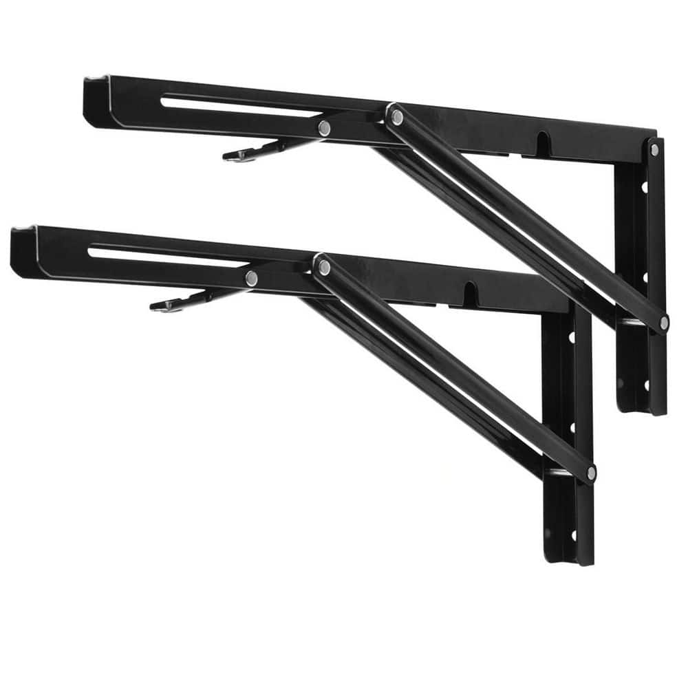 Wudkey 2-Pack 16 in. Folding Shelf Brackets, Heavy Duty Collapsible Black DIY L Bracket for Workbench Folding Table Hinge