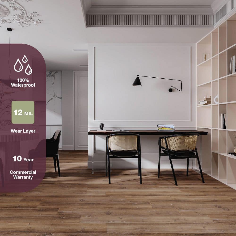 Home Decorators Collection Bonnyneck Oak 12 MIL x 7 in. W x 48 in. L Natural Brown Water Resistant Click Vinyl Plank Flooring 23.33 sq. ft./Case (3)