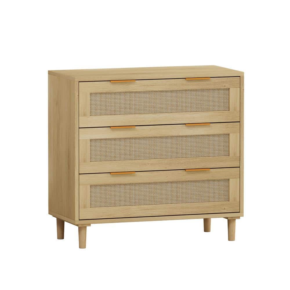 Unbranded 15.55 in. W x 31.5 in. D x 30.12 in. H Oak Beige Linen Cabinet with 3-Rattan Drawers