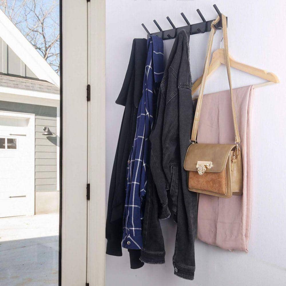 Dracelo Wall Mounted Bathroom Black Metal Hook Rack Rail with 6 Double Hooks 1 Pack (2)