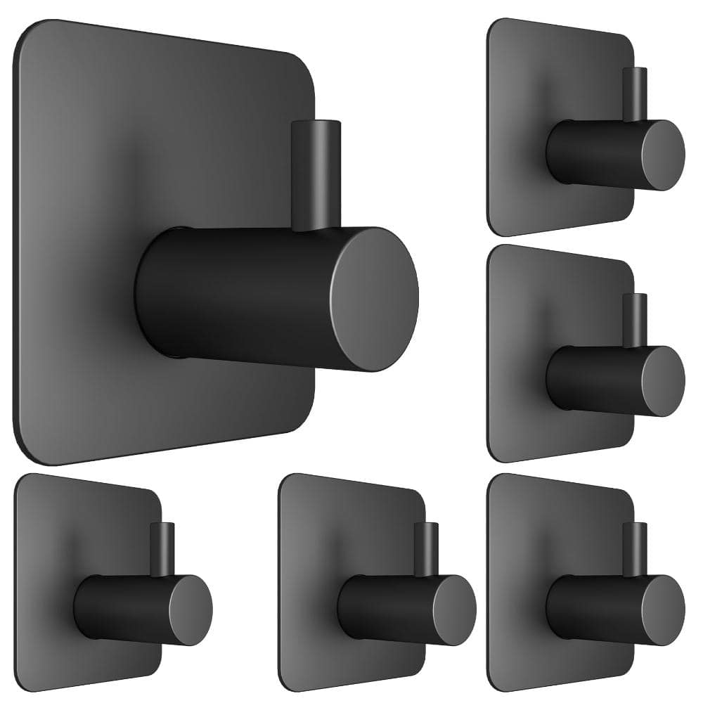Unbranded Set of 6 Heavy Duty Adhesive Wall Hooks Waterproof for Bathrooms Kitchens and Offices Black (1)