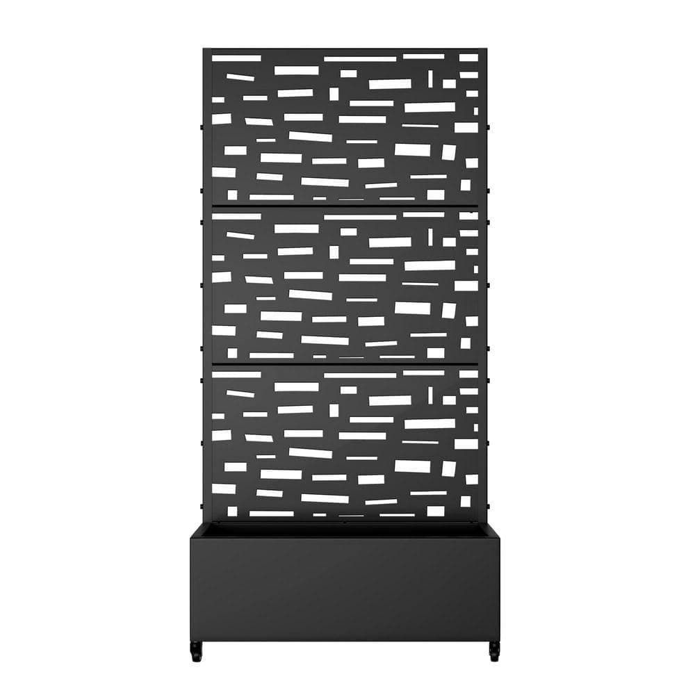 Lirago 72 in. H x 35 in. W Rectanglar Black Outdoor Metal Privacy Screen Planter Box Wall Decor in Boulevard Pattern (1)