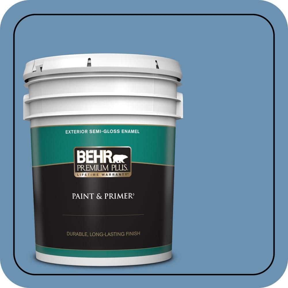 BEHR PREMIUM PLUS 5 gal. #M510-4 Brittany Blue Semi-Gloss Enamel Exterior Paint & Primer
