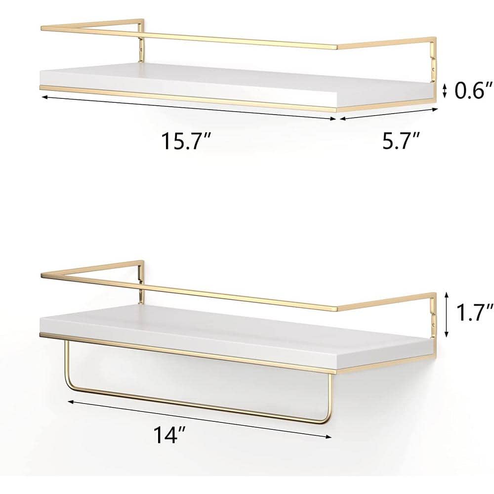 Dyiom 6 in. W x 4 in. H x 16 in. D White Over The Toilet Storage Bathroom Shelves, Wall Mounted with Removable Legs (2)