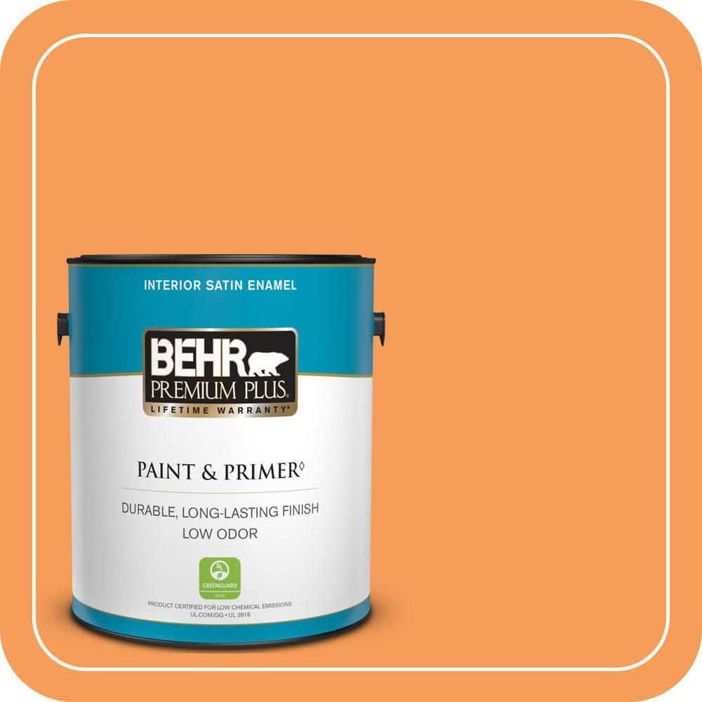 BEHR PREMIUM PLUS 1 gal. #P220-6 Bergamot Orange Satin Enamel Low Odor Interior Paint & Primer