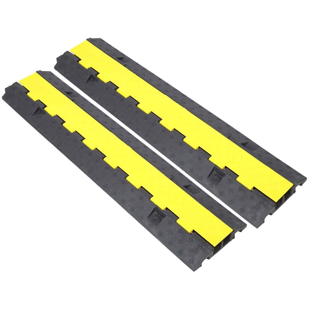 Tatayosi Cable Protector Ramp, 2 Channels Rubber Modular Speed Bump Hump, Rated 11000 lbs. Load Capacity, 2 Packs