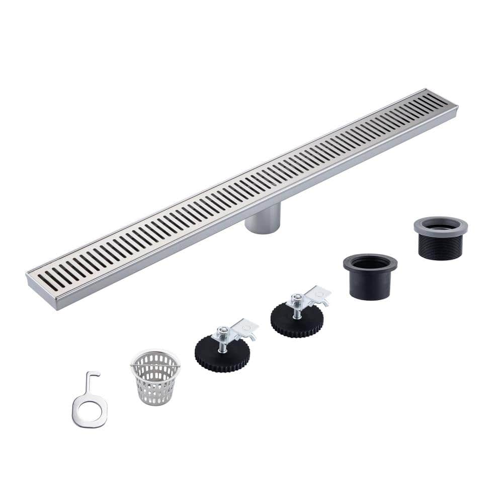 Tahanbath 2.75 in. W x 28 in. D Stainless Steel Decorative Drain Cover with Brushed Nickel (1)