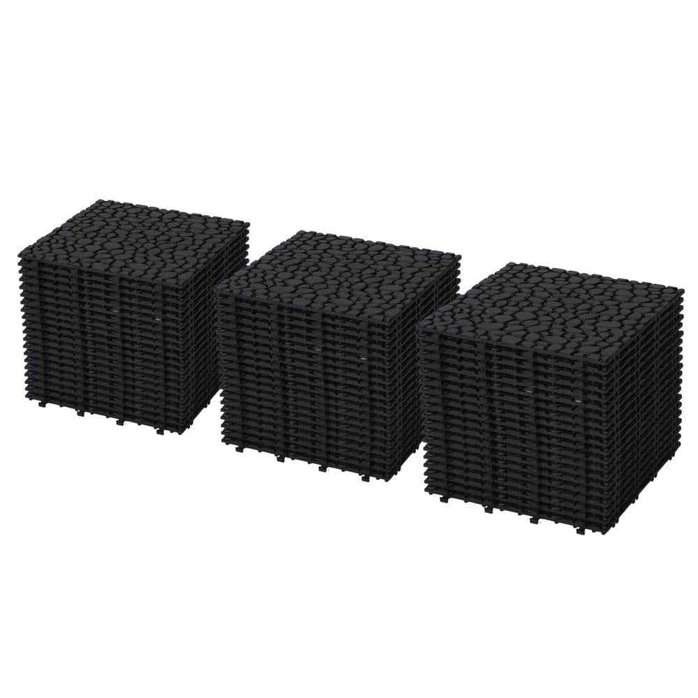 LIVIZA 1 ft. x 1 ft. Anti-Slip Plastic Deck Tile in Black (60-Piece), Pebble Stone Pattern (1)