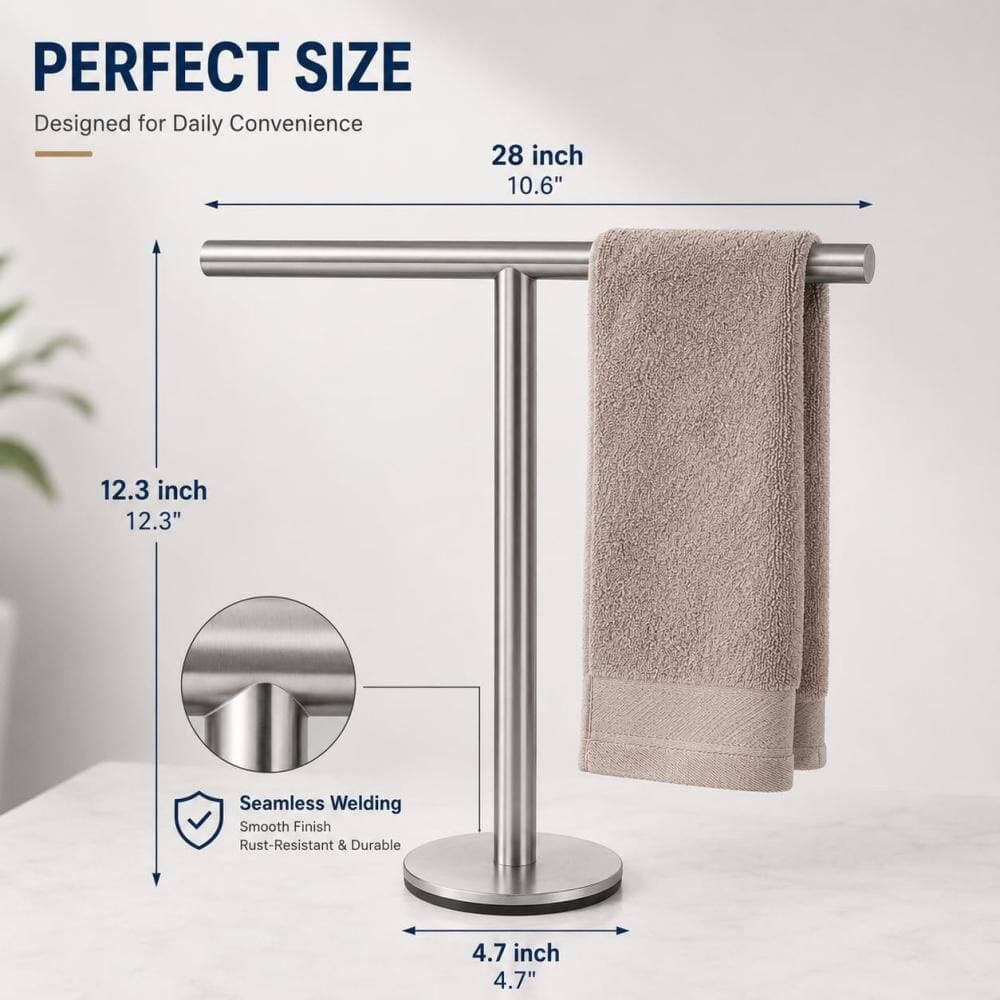 Numhew T-Shape Stainless Steel Bathroom Hand Towel Holder Stand for Bathroom, Kitchen, Vanity Countertop, Silver (Pack of 2) (2)