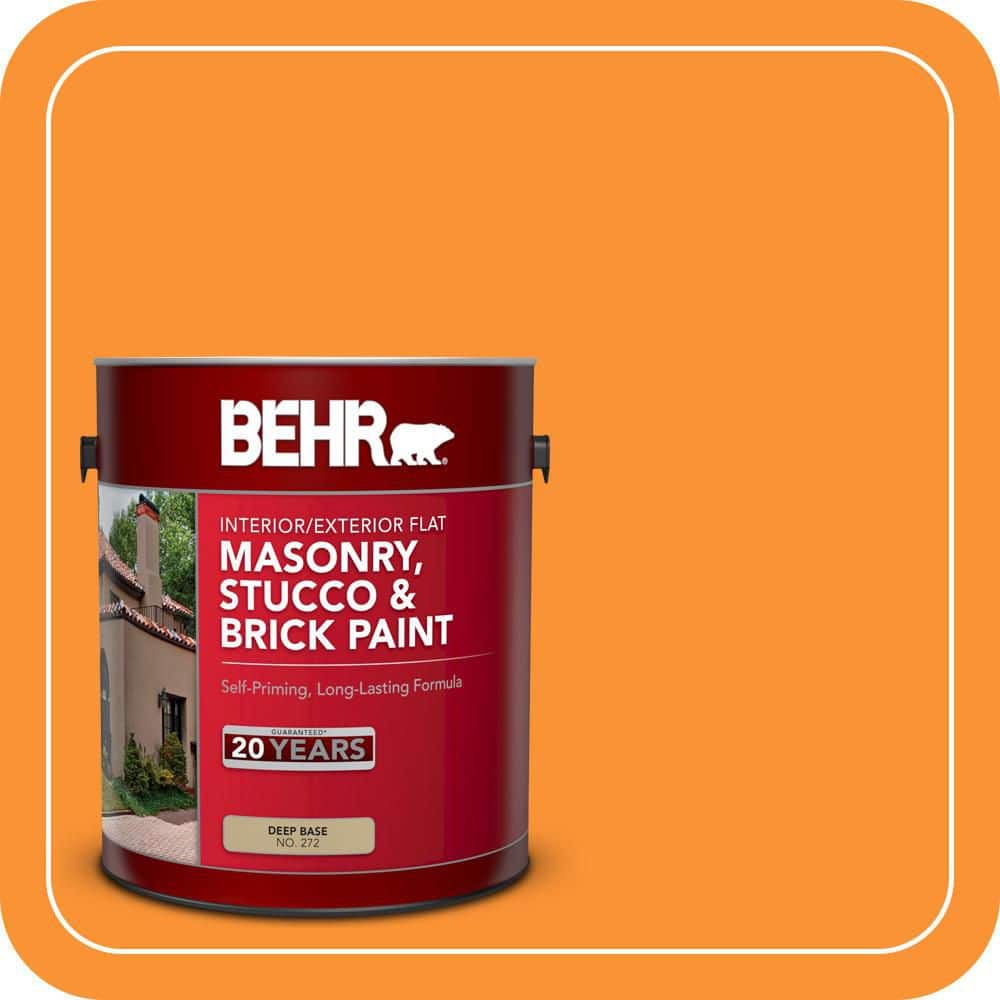 BEHR 1 gal. #P240-7 Joyful Orange Flat Interior/Exterior Masonry, Stucco and Brick Paint (1)