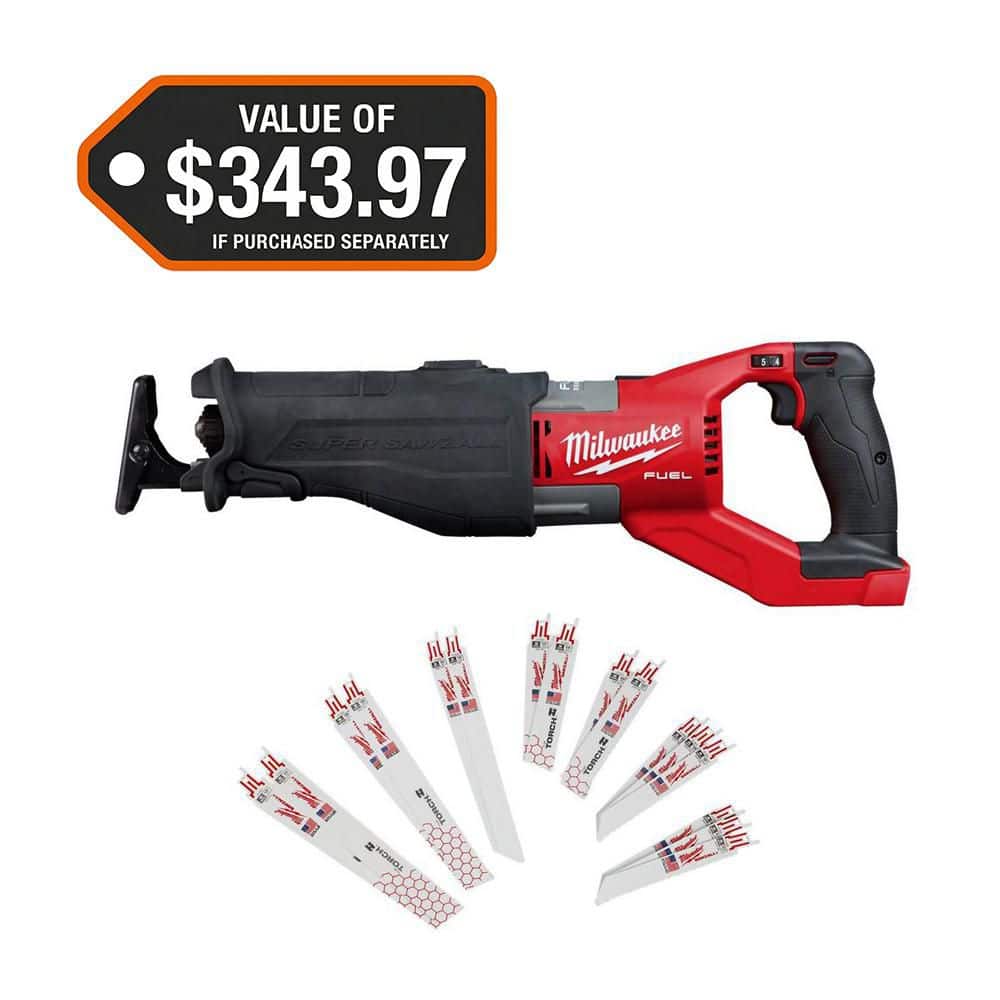 Milwaukee M18 FUEL 18V Lithium-Ion Brushless Cordless Super SAWZALL Orbital Reciprocating Saw w/ SAWZALL Blade Set (1)