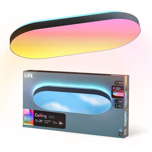 LIFX 26 in. Oval Capsule Smart Black Multi-Color WiFi Selectable LED Flush Mount Ceiling Light Works Alexa/Hey Google/HomeKit