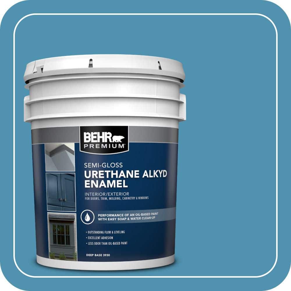 BEHR PREMIUM 5 gal. #AE-46 Champion Blue Urethane Alkyd Semi-Gloss Enamel Interior/Exterior Paint
