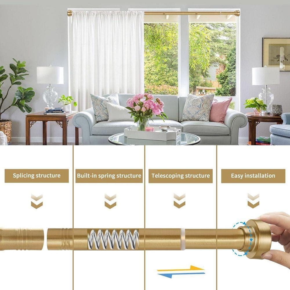 JFVKAF Adjustable Gold Shower Curtain Rod 17.50 in. L x 3.40 in. W Non-Slip Never Rust Stainless Steel for Bathroom Window (3)