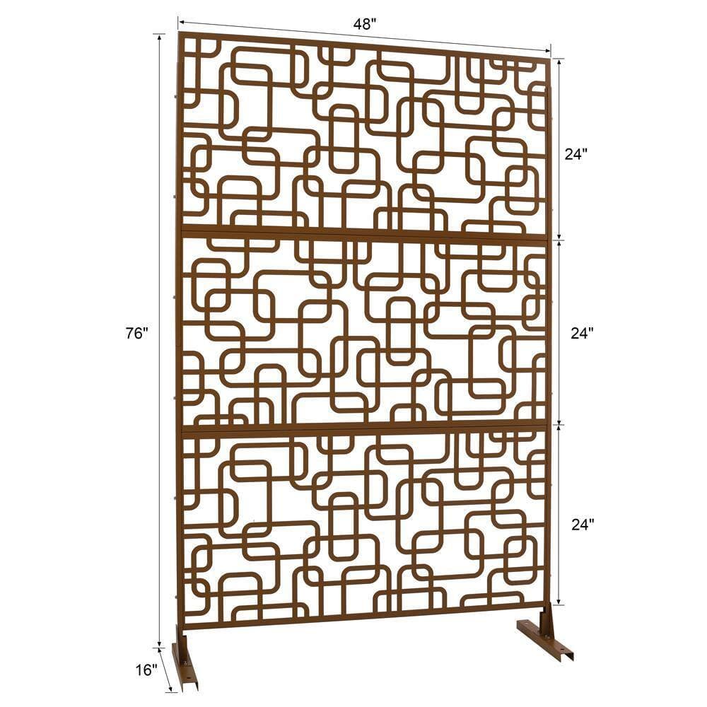 Kahomvis 6.3 ft. x 4 ft. Brown Outdoor Steel Decorative Privacy Screen, Indoor Metal Privacy Fence Panel (2)