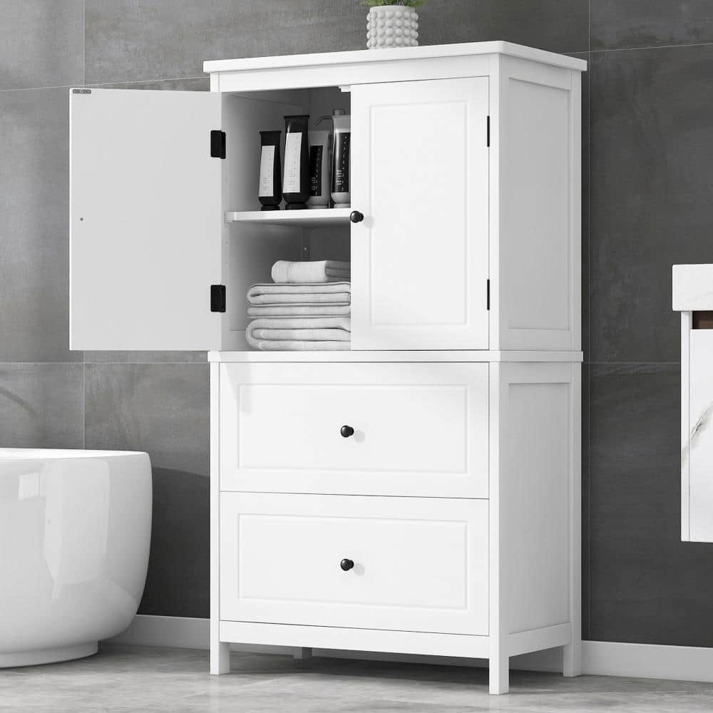 Staykiwi 23.6 in. W x 11.8 in. D x 43.3 in. H White Tall Bathroom Storage Cabinet with Two Doors and Drawers (3)
