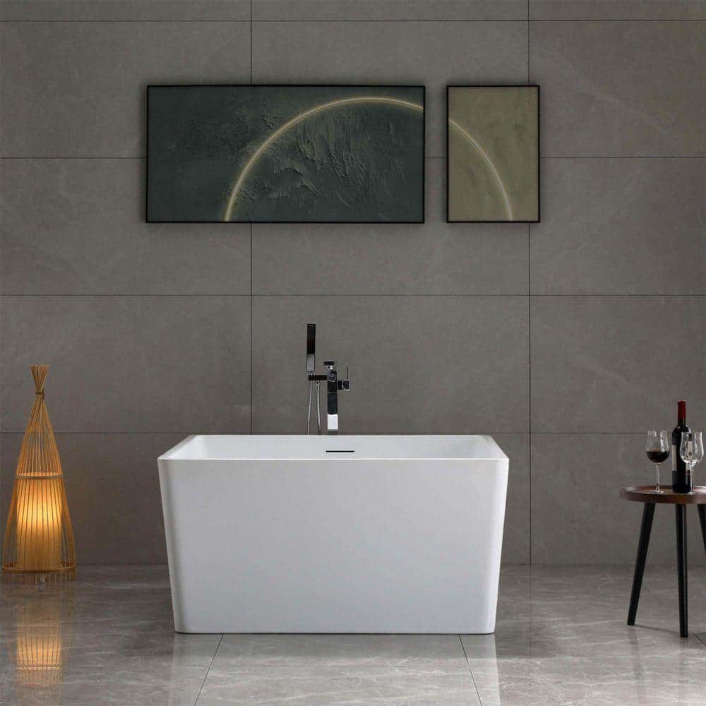 Bellaterra Home Bologna 47.04 in. Acrylic Flatbottom Non-Whirlpool Freestanding Bathtub in Glossy White (3)