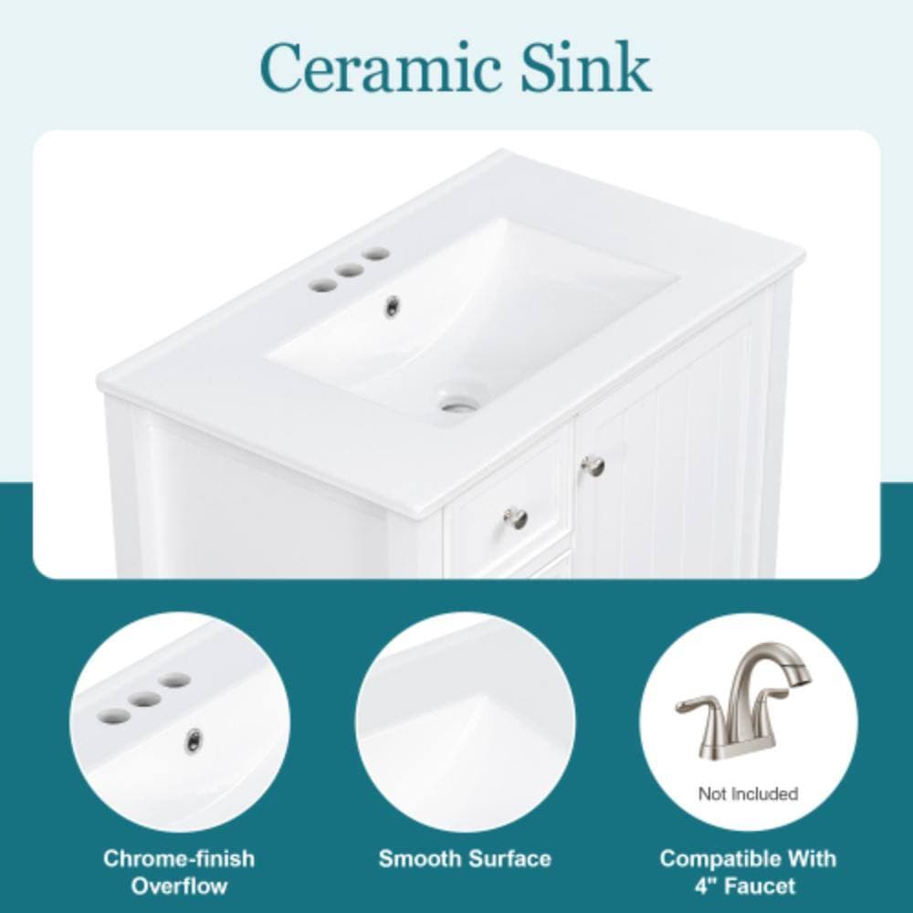 Unbranded 30 in. W x 18.3 in. D x 33.8 in. H Bathroom White Linen Cabinet (3)