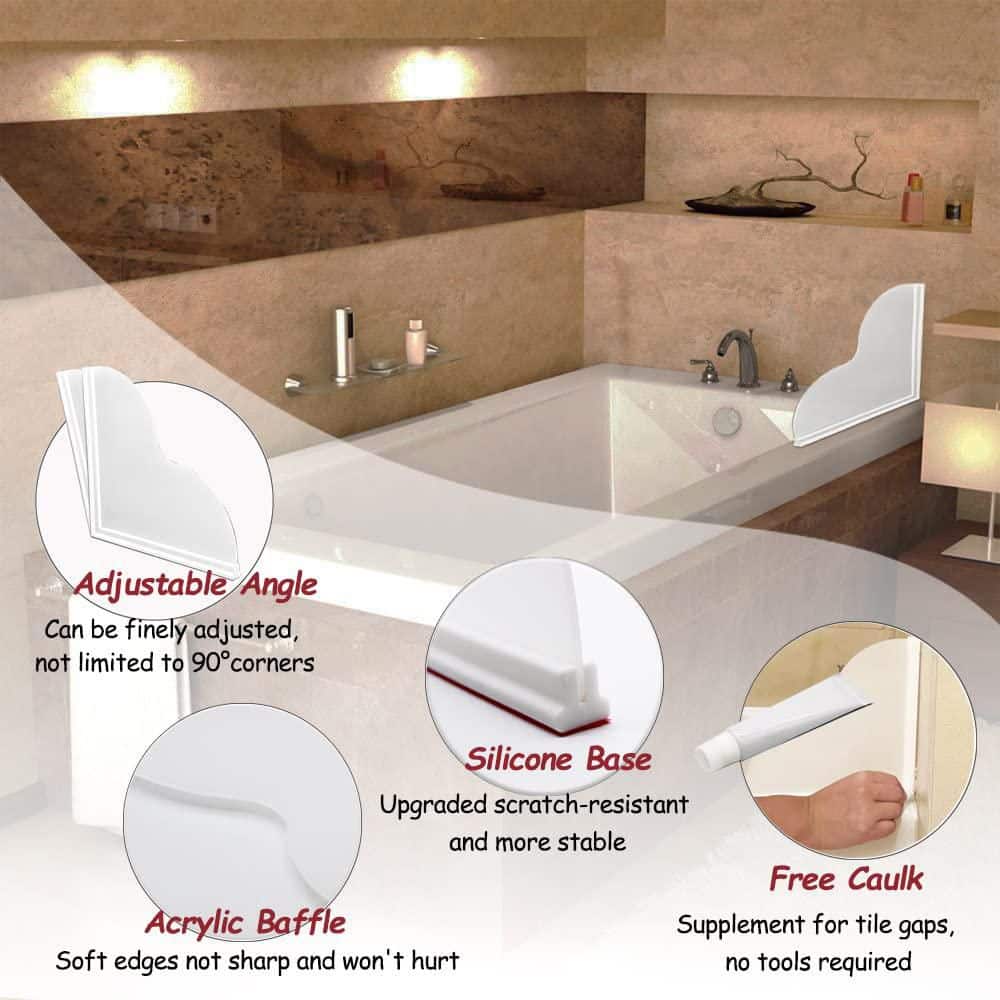 Esepony 9.25 in. x 9.25 in. Waterproof Self-Adhesive Shower Corner Splash Guard for Bathtub, White (2-Pack) (2)