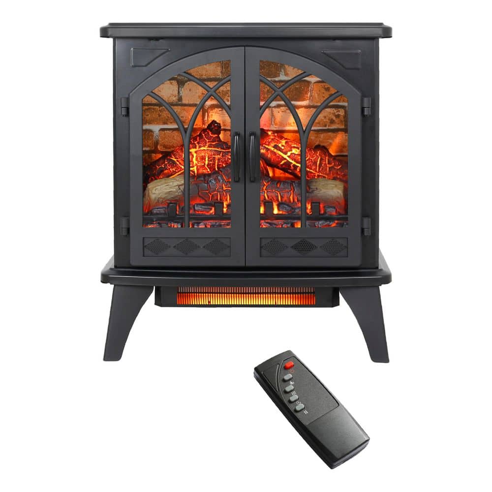 Runesay 23.7 in. 1500-Watt Black 5000 BTU Freestanding Electric Fireplace Utility Convection Infrared Space Heater with Remote (1)