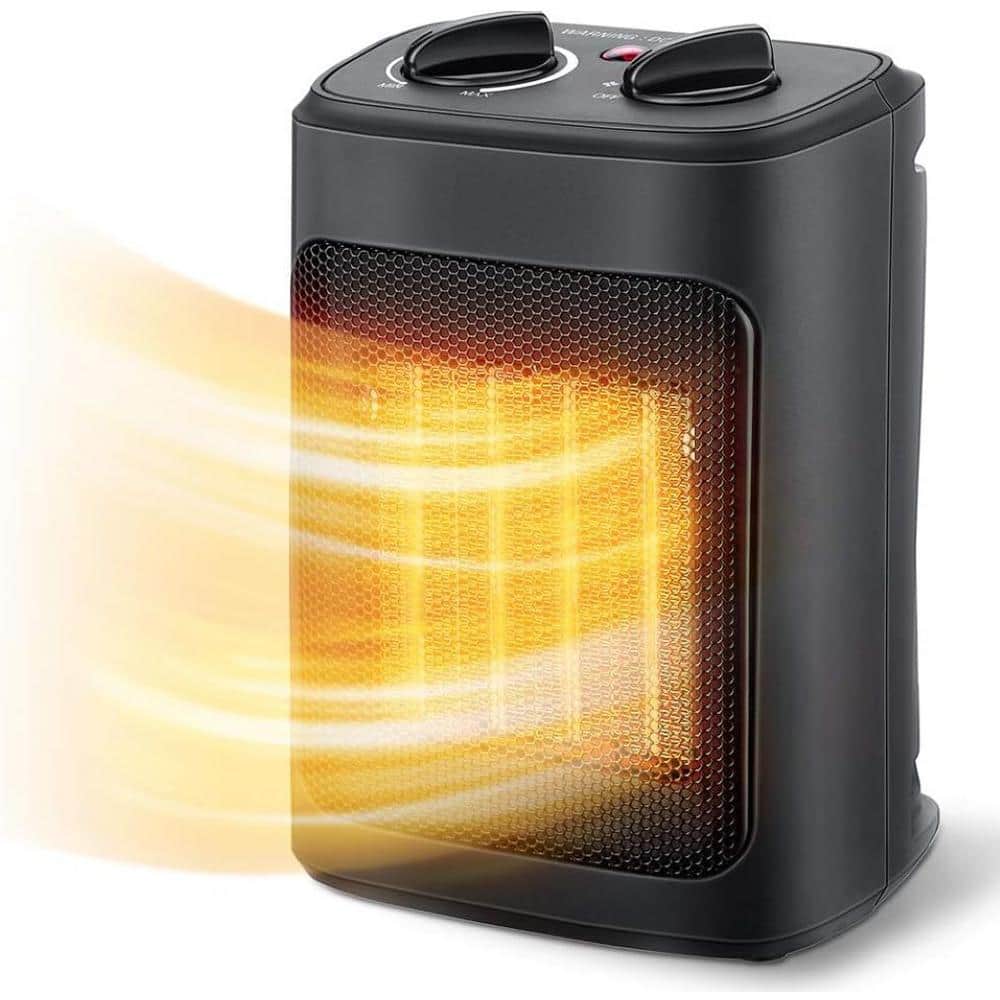 Lukyamzn 1500-Watts 9.09 in. H Black Indoor Electric Compact Convection Radiant Space Ceramic Heater with Thermostat,Heating &Fan (2)