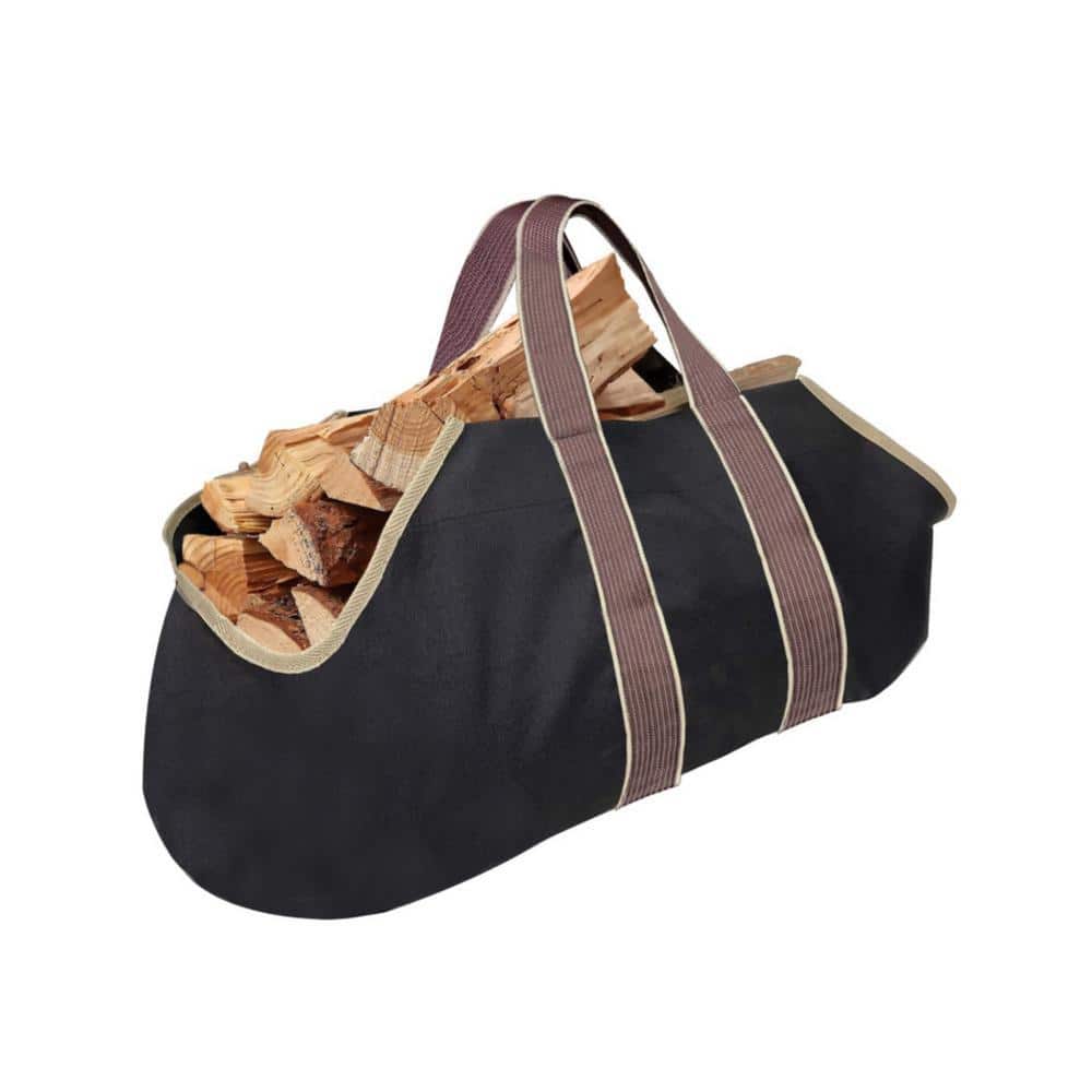 Angel Sar Black Spacious Canvas Tote Bag for Indoor Fireplace, Outdoor Woodpile Organization & Efficient Firewood Hauling (3)